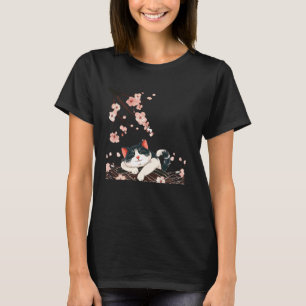 Camiseta Gato lindo arte japonés amante gatito floral flore