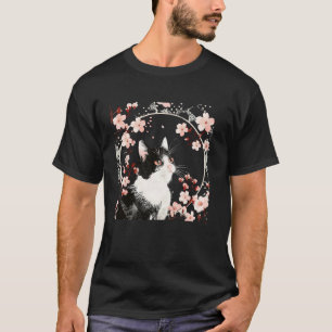 Camiseta Gato lindo arte japonés amante gatito floral flore