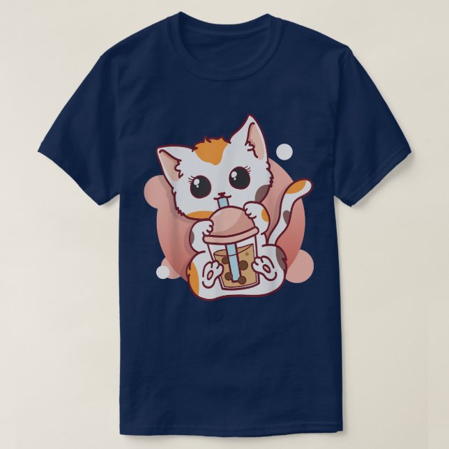 Camiseta Gato lindo Boba Tea Bubble Tea Anime Kawaii Mujere (Diseño del anverso)
