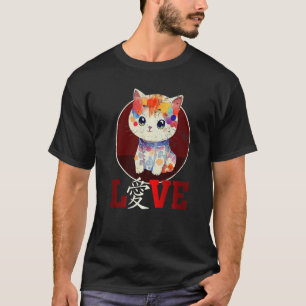 Camiseta Gato Lindo Carácter Chino de Amor en Pastel