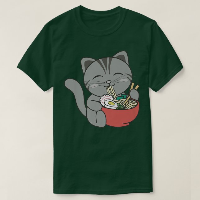 Camiseta Gato lindo come fideos Ramen Kawaii Anime Cat Prem (Diseño del anverso)