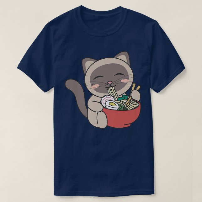 Camiseta Gato lindo come fideos Ramen Kawaii Anime Siamese  (Diseño del anverso)