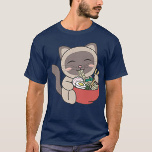 Camiseta Gato lindo come fideos Ramen Kawaii Anime Siamese 