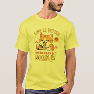 Camiseta Gato Lindo Comiendo Fideos Amante Divertido de Ram