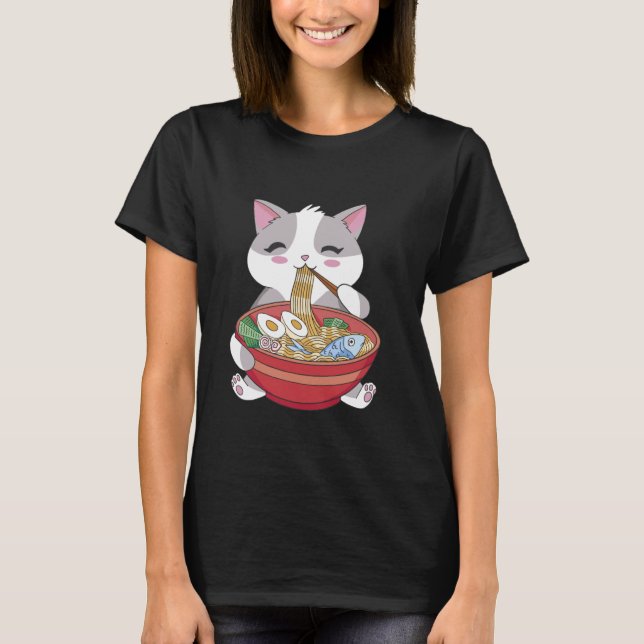 Camiseta Gato lindo comiendo fideos de Ramen (Anverso)