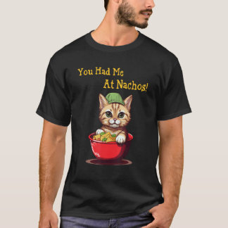 Camiseta Gato lindo comiendo nachos. Me conquistaste con na