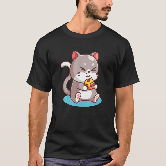 Camiseta Gato lindo comiendo pizza gastronómico femenino (Anverso)