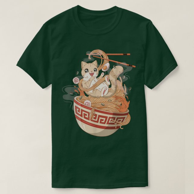 Camiseta Gato lindo comiendo Ramen  (Diseño del anverso)
