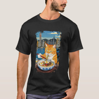 Camiseta Gato Lindo Comiendo Ramen Arte Japonés Retro Hong