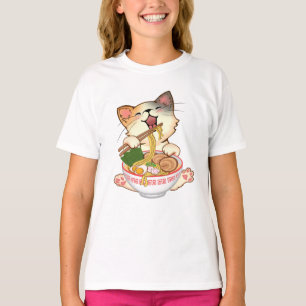 Camiseta Gato lindo comiendo ramen divertido cartoon gatito
