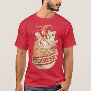 Camiseta Gato lindo comiendo Ramen Tee Amantes de la cultur