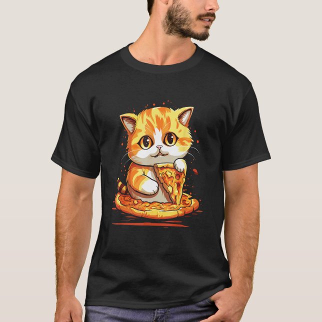 Camiseta Gato lindo comiendo una pizza quesera (Anverso)