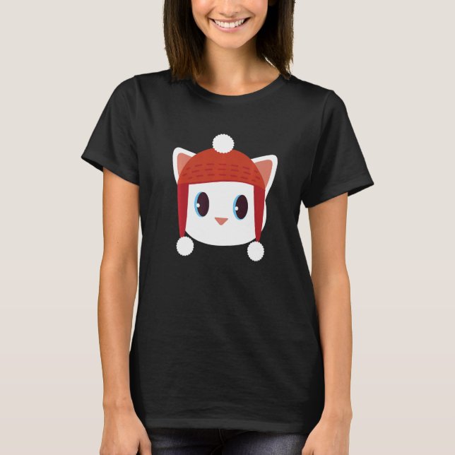 Camiseta Gato lindo con Beanie Beany Gorra de lana cálida i (Anverso)