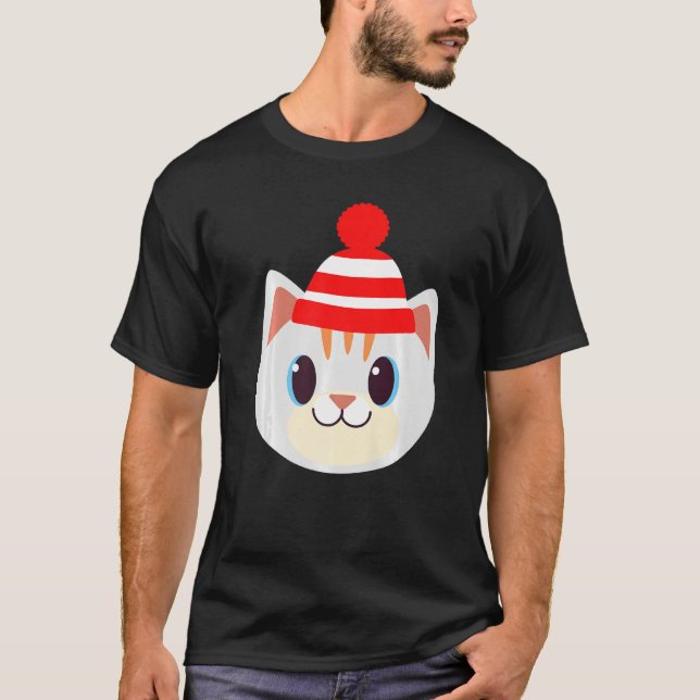Camiseta Gato lindo con Beanie Beany Gorra de lana cálida i (Anverso)