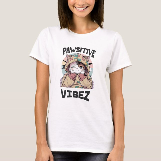 Camiseta Gato lindo con capucha: 'diseño VIBEZ PAWSITIVE (Anverso)