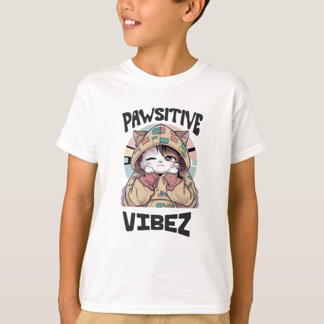 Camiseta Gato lindo con capucha: 'diseño VIBEZ PAWSITIVE (Anverso)