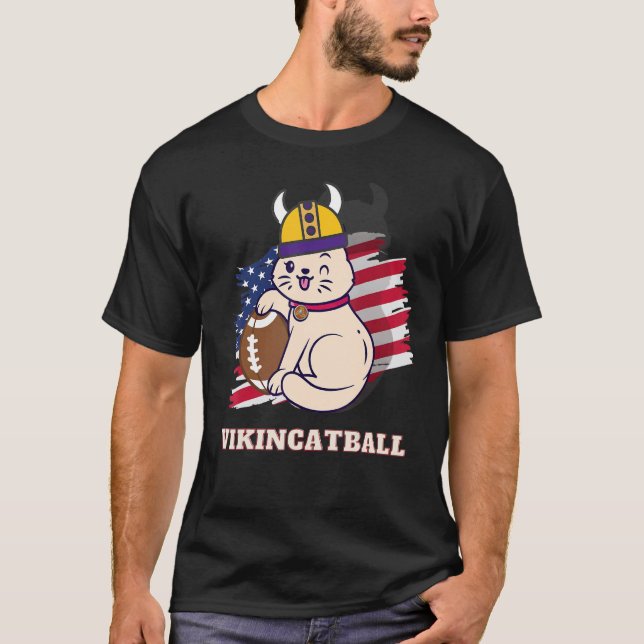 Camiseta Gato lindo con casco de Vikings, con un f (Anverso)