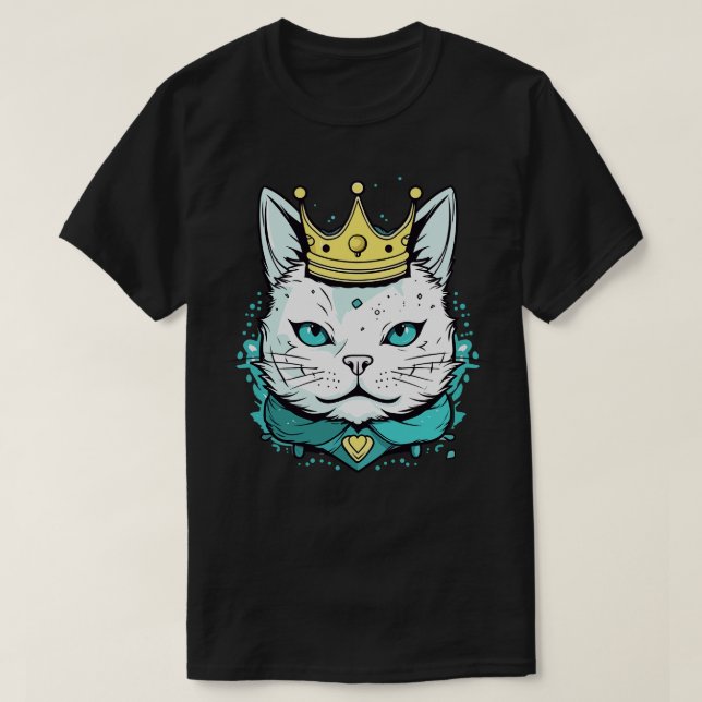 Camiseta Gato lindo con corona estilo vectorial 2 (Diseño del anverso)