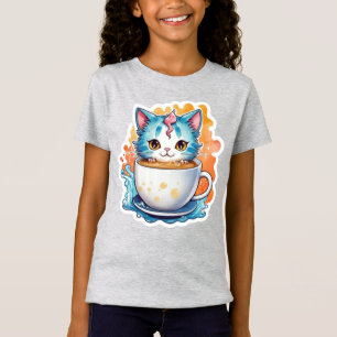 Camiseta Gato Lindo Con Diseño De Dibujos Animados De Taza 