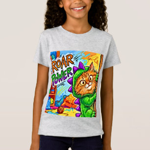 Camiseta Gato Lindo con Disfraz de Dinosaurio Poder de Rugi