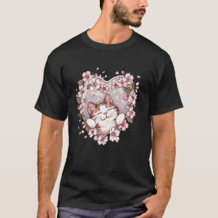 Camiseta Gato Lindo Con Flor De Cerezo I Gato