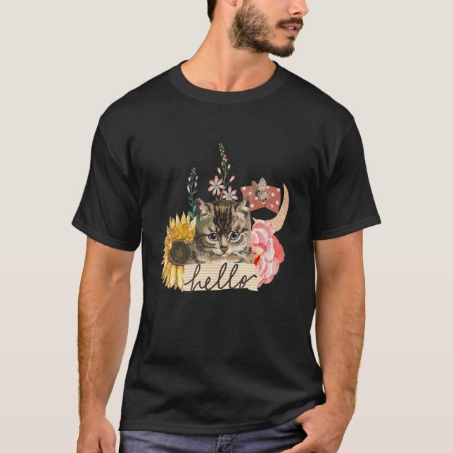 Camiseta Gato lindo con flores (Anverso)