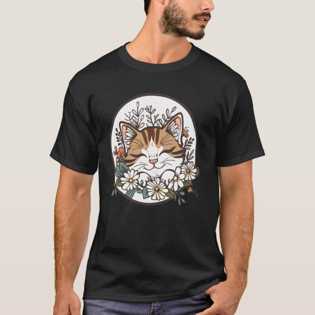 Camiseta Gato Lindo Con Flores I Gato (Anverso)