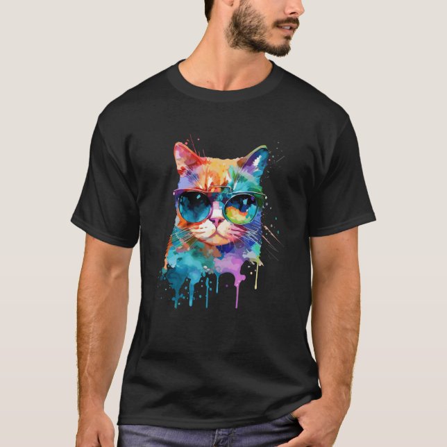 Camiseta Gato lindo con gafas de sol frescas para gatito Co (Anverso)