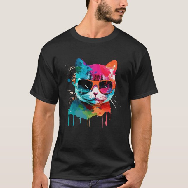 Camiseta Gato lindo con gafas de sol frescas para gatito Co (Anverso)