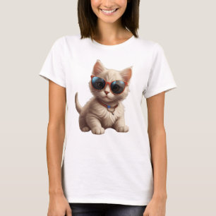 Camiseta gato lindo con gafas de sol, gato gracioso