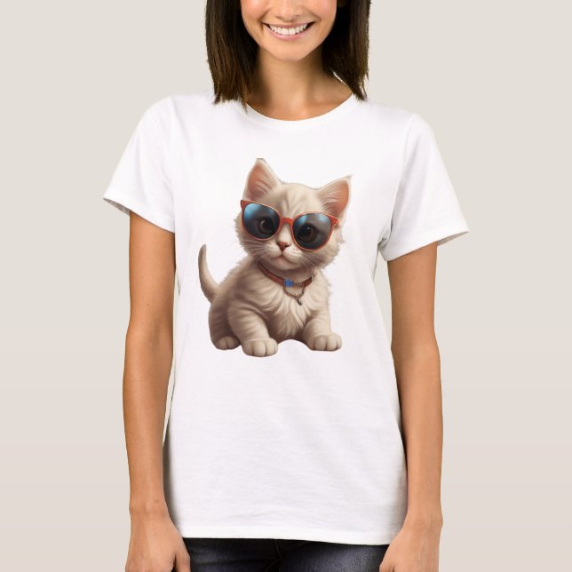Camiseta gato lindo con gafas de sol, gato gracioso (Anverso)