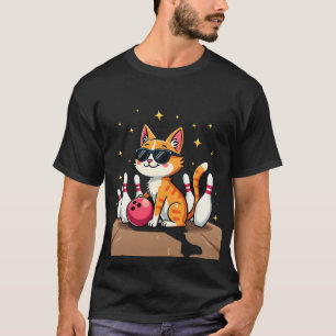 Camiseta Gato Lindo Con Gafas De Sol Gato Jugando Bolos Par