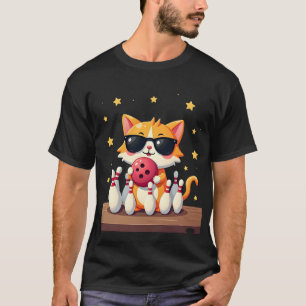 Camiseta Gato Lindo Con Gafas De Sol Gato Jugando Bolos Par