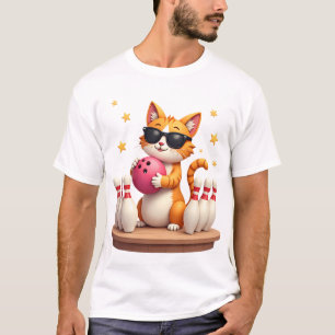 Camiseta Gato Lindo Con Gafas De Sol Gato Jugando Bolos Par
