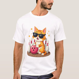 Camiseta Gato Lindo Con Gafas De Sol Gato Jugando Bolos Par