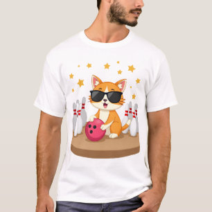 Camiseta Gato Lindo Con Gafas De Sol Gato Jugando Bolos Par