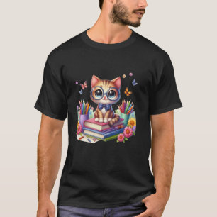Camiseta Gato lindo con gafas Leer libro Ciencia Nacional R