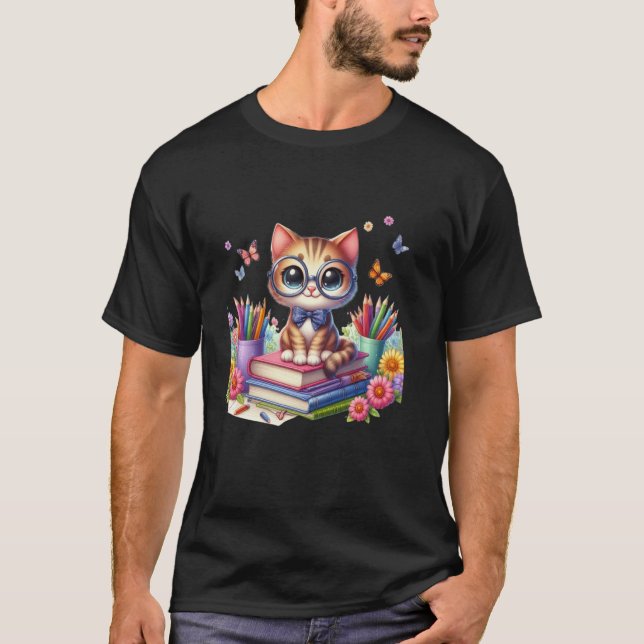 Camiseta Gato lindo con gafas Leer libro Ciencia Nacional R (Anverso)