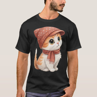Camiseta Gato lindo con Gorra, bufanda, color pastel