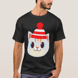 Camiseta Gato Lindo Con Gorro De Lana Cálido Beanie Inviern