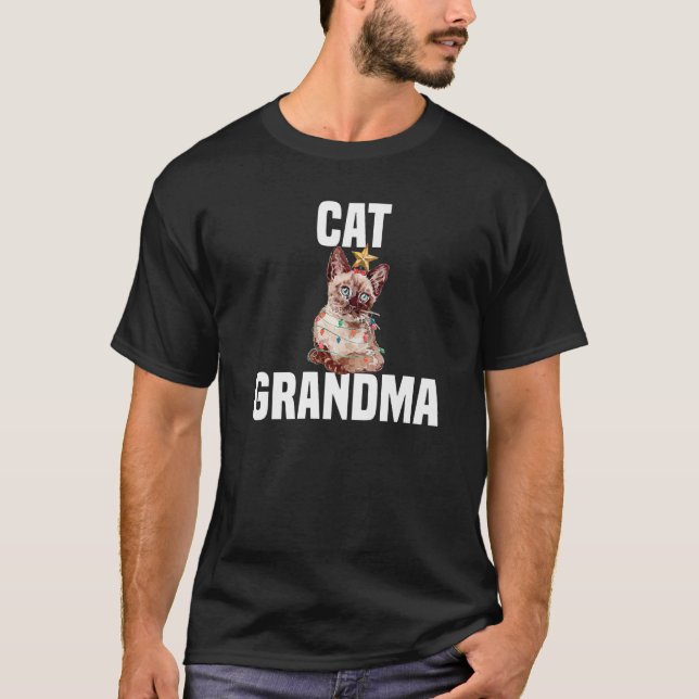 Camiseta Gato lindo con luces de hadas gatita abuela (Anverso)