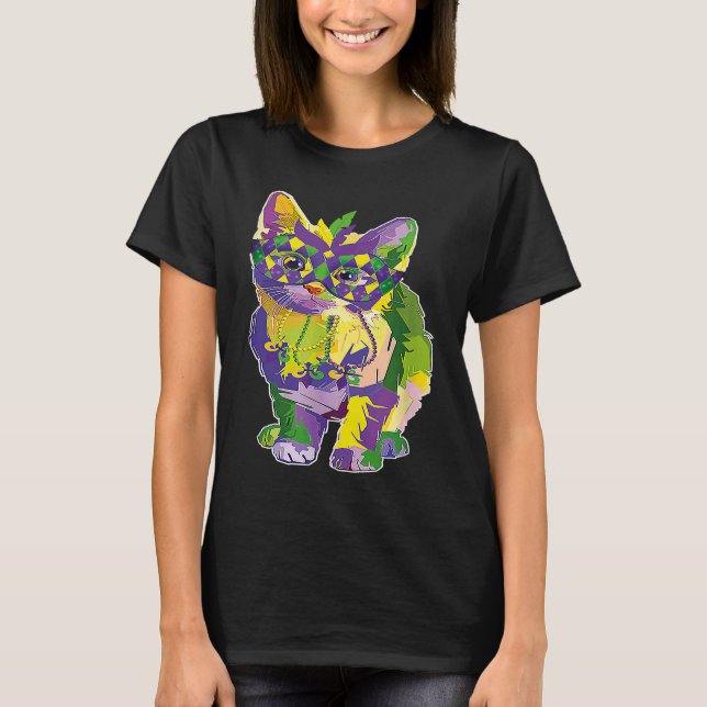 Camiseta Gato lindo con máscara de carnaval Gato Mardi Gras (Anverso)