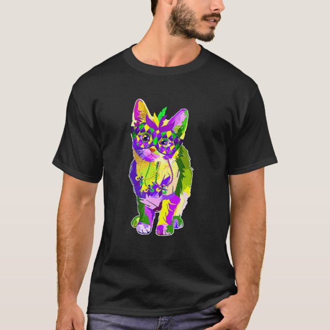 Camiseta Gato lindo con mascara de carnaval Mardi Gras Cat  (Anverso)