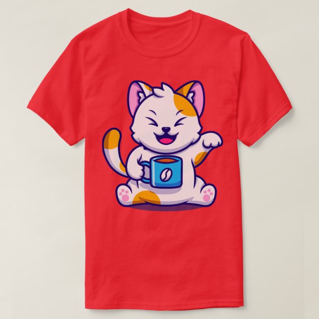 Camiseta Gato lindo con Personalizado de la Copa de Café (Diseño del anverso)