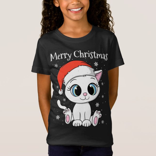 Camiseta Gato lindo con Santa Hat Feliz Navidad (Anverso)
