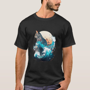 Camiseta Gato lindo con un Ilustracion de onda ocaena 1