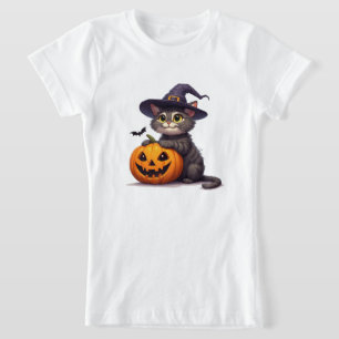 Camiseta Gato lindo de Halloween con sombrero de bruja 🎃