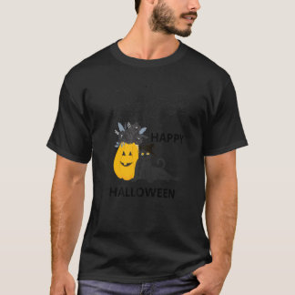 Camiseta Gato lindo de Halloween sombrero de bruja calabaza