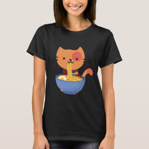 Camiseta Gato lindo de Kawaii que come el cuenco de los