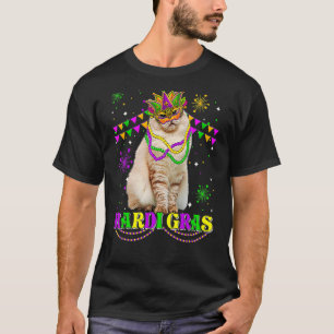 Camiseta Gato lindo de Mardi Gras Máscara Siberiana Cuentas